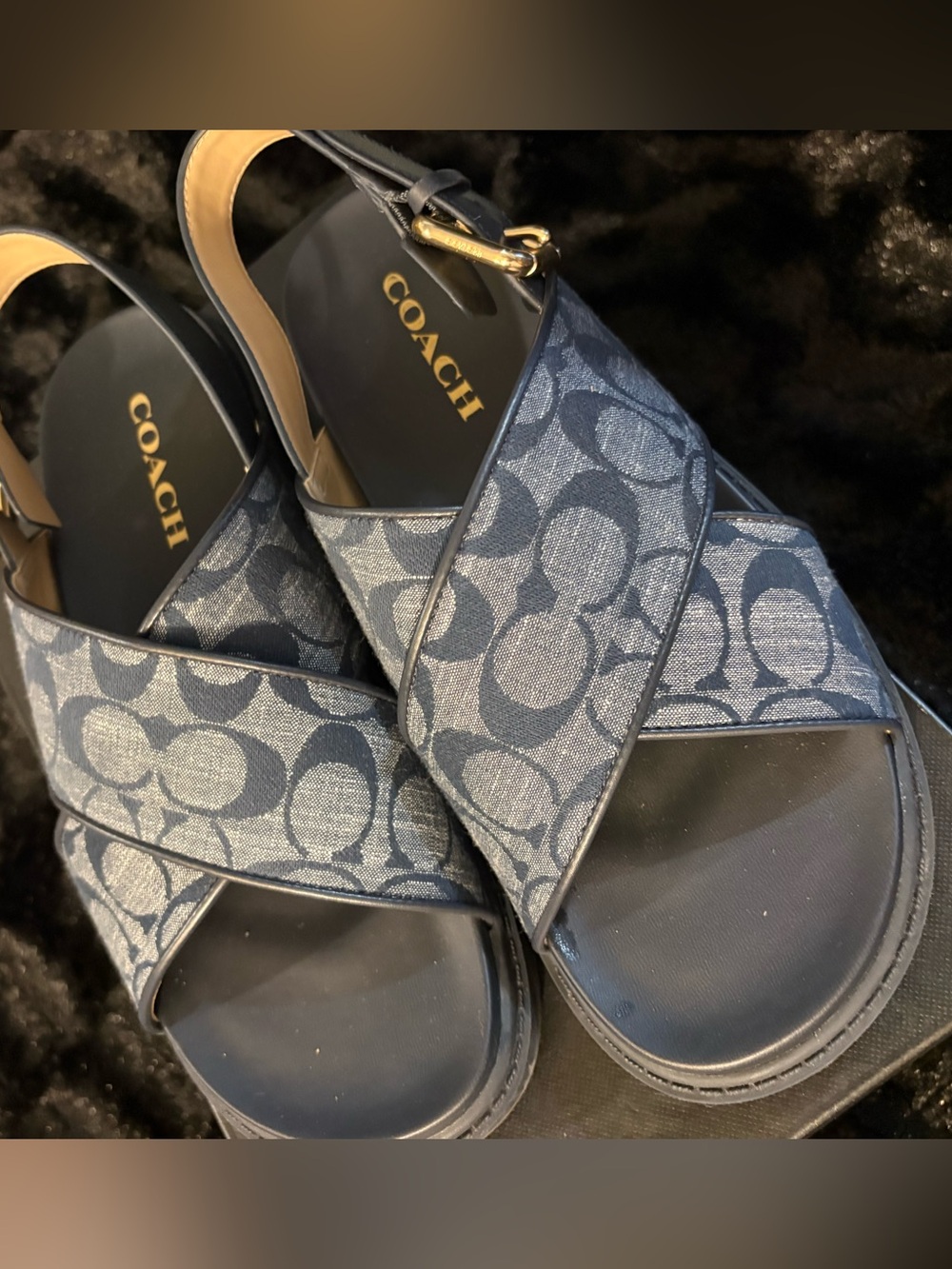 Coach Navy Signature Crisscross Slingback Sandals - Picture 3 of 5